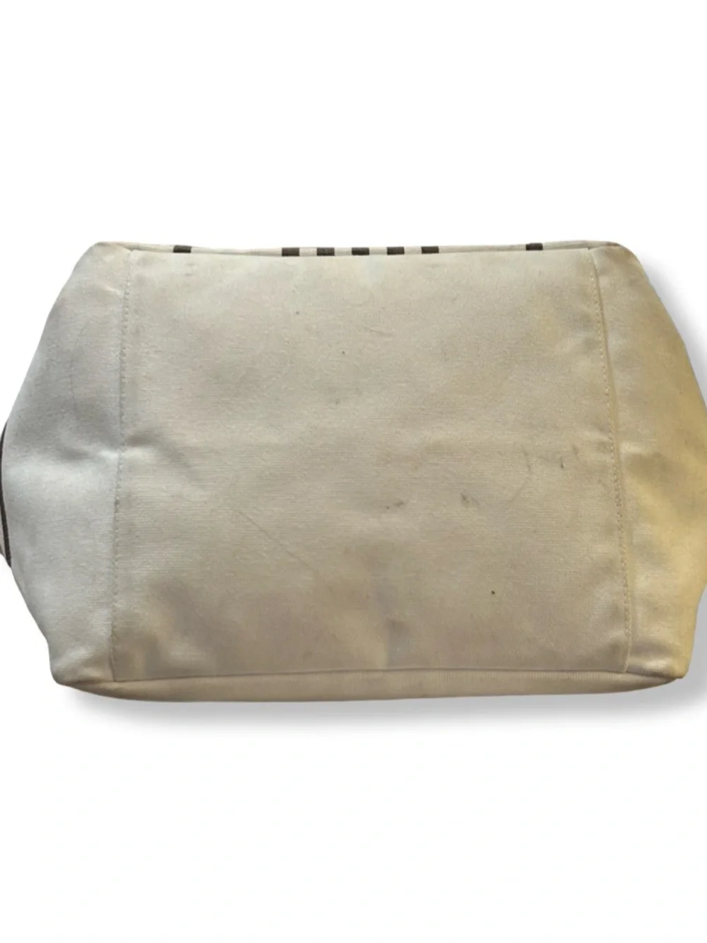 henri bendel Cream and Brown Striped Canvas Tote